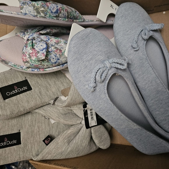 Cuddl Duds Jersey Knit Bow Slide Slipper sz. XL 11-12 Light Grey Heather - Picture 4 of 7